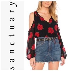 Sanctuary Blaire Rose print cold shoulder top SZ S